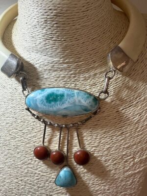 Larimar & Amber Silver Statement Necklace