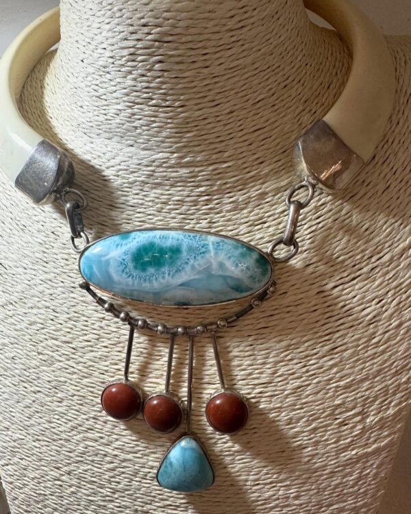 Larimar & Amber Silver Statement Necklace