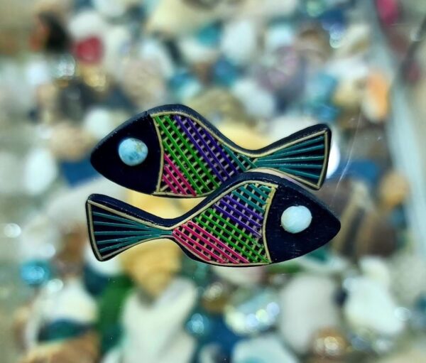 Woven Fish Magnets with Larimar Inlay