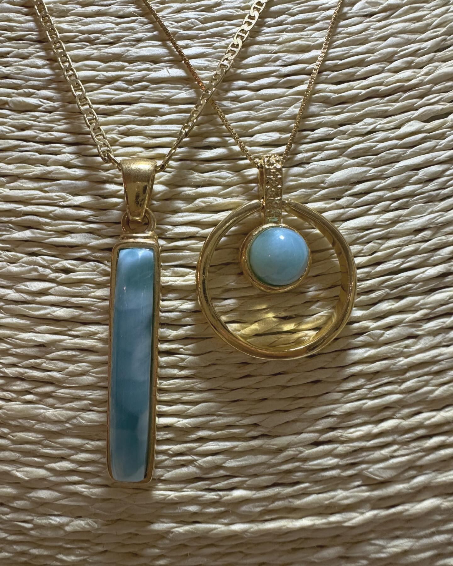 Larimar jewelry and gold-plated pendants from Dominican Republic