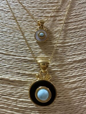 Gold-Plated Larimar & Mother of Pearl Designs