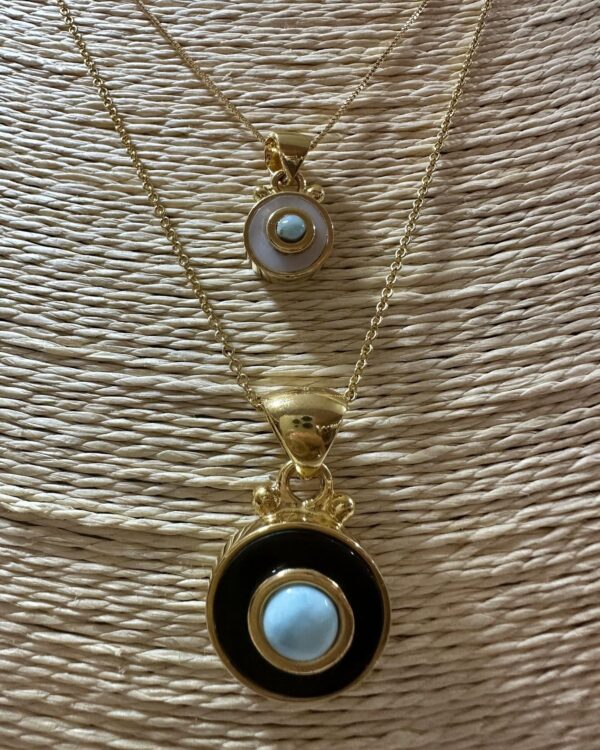 Gold-Plated Larimar & Mother of Pearl Designs